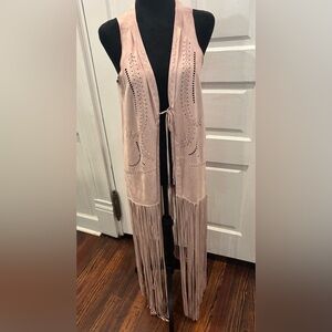 Jessica Simpson Tasmania Pink Fringe Floor Length Western Vest NWOT Sz Sm